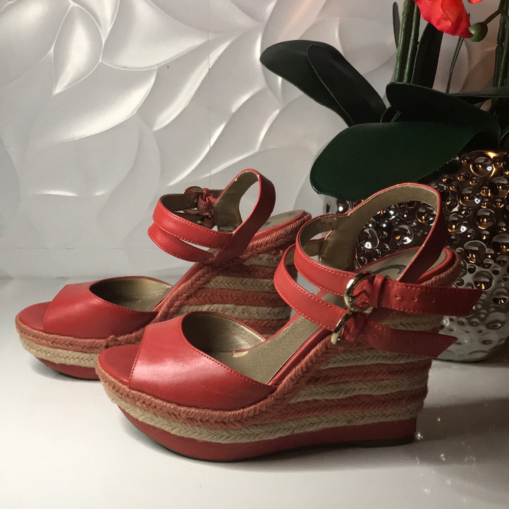 Guess Orange Striped Wedges Size 8